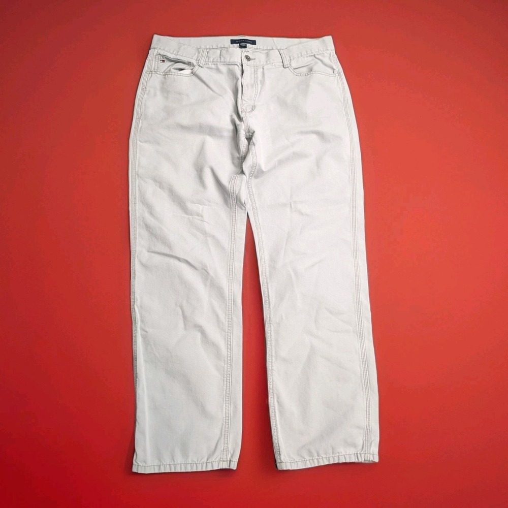 TOMMY HILFIGER Custom Fit Pants Men 36X30 (Tag 36/32) Straight Grey Casual Chino - Picture 2 of 11